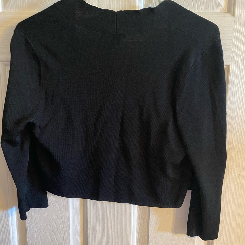Ann Taylor Black Boxy Crop Top with Mandarin Collar